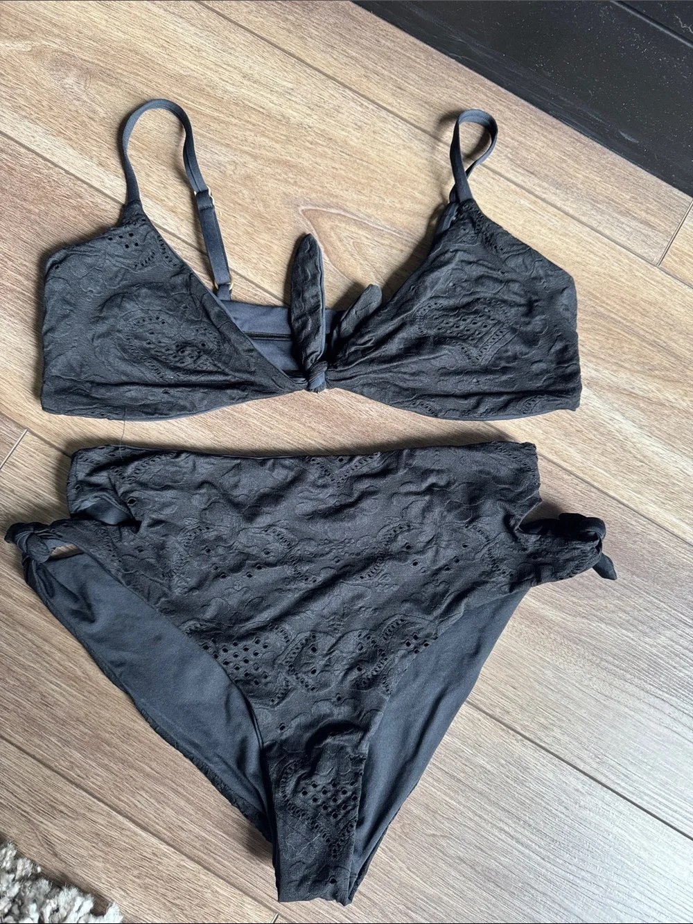 l*space Black Embroidered Tie Bikini Set